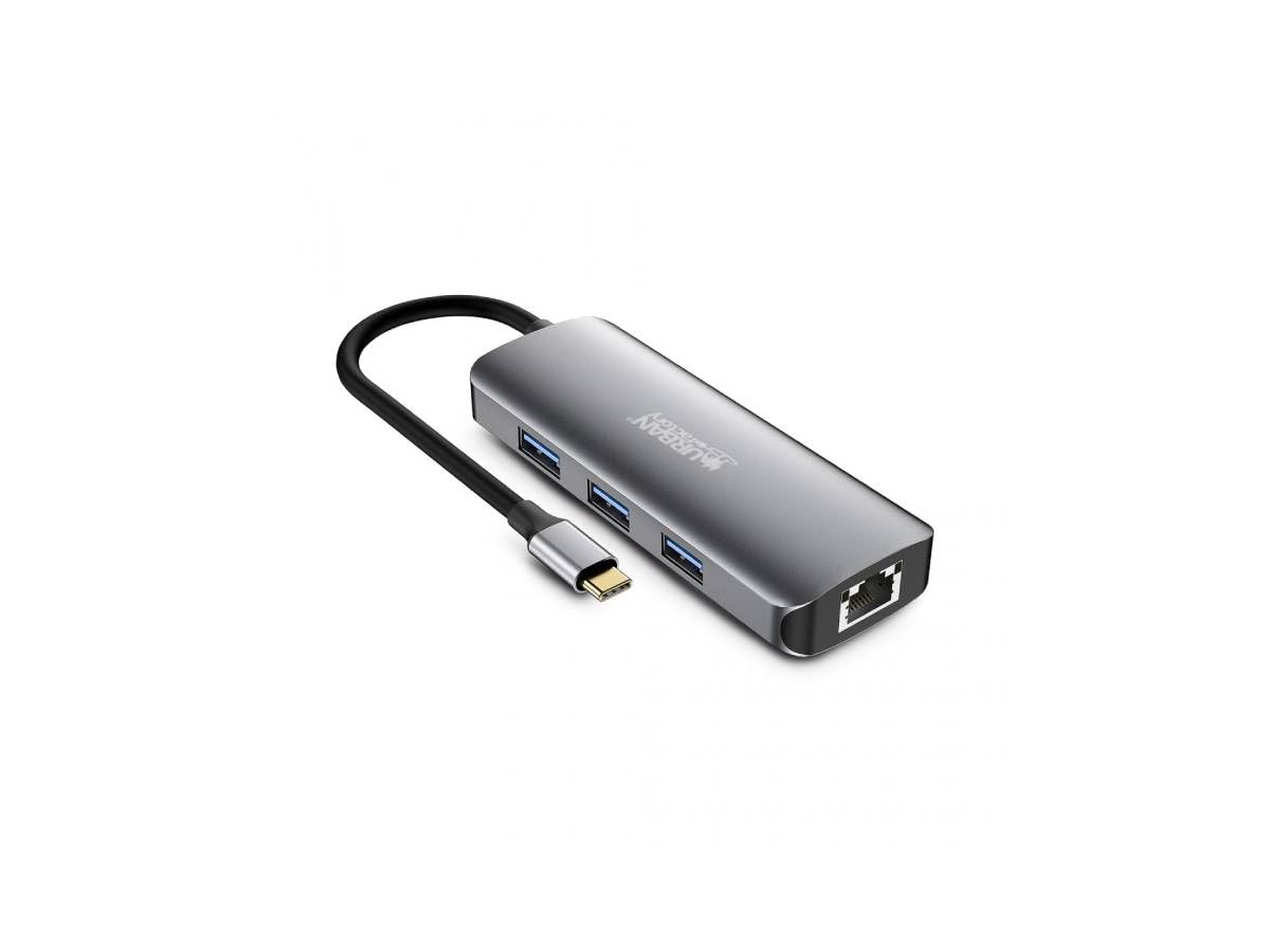 Urban Factory 8-In-1 Usb-C Hub With 3 Usb-A / 1 Hdmi 4K / 1 Rj45 / 2 Card Reader