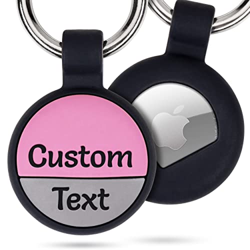 Gotags Personalized Airtag Case With Key Ring, Custom Engraved Colorful Cover For Air Tag With Secure Design (Pink & Gray)
