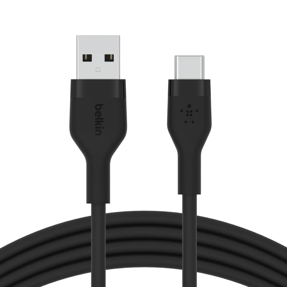 Belkin BoostCharge Flex Silicone USB A to USB C Cable (2M/6.6FT) for Samsung Galaxy Series, Google Pixel, & More with Cable Clip   Black