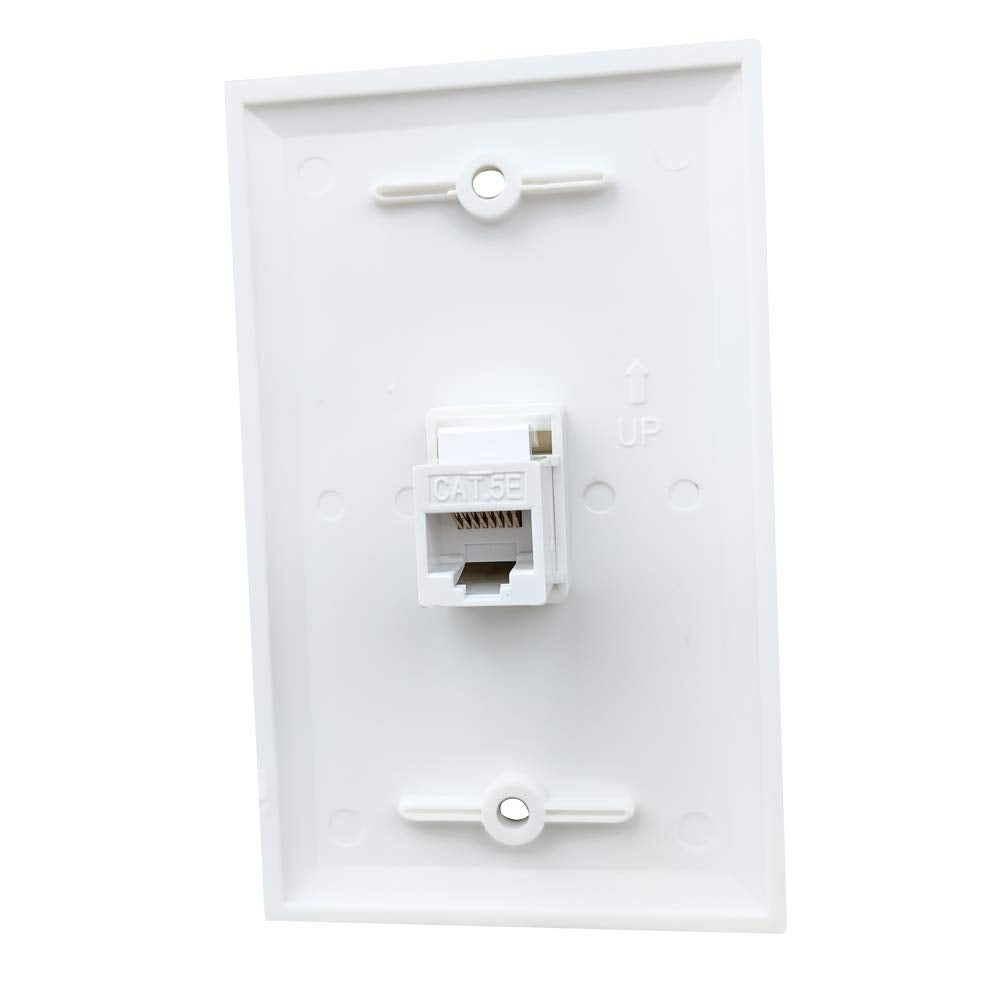 Boplat 1 Port Cat5E Ethernet Wall Plate   Single Gang Cat 5 Keystone Jack Female To Female Cover Plate Compatible With Cat7, Cat