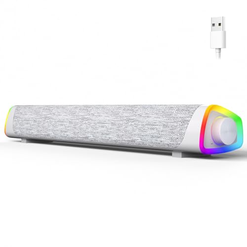 Soulion R30 Plus Computer Speakers, Wired Usb Powered Bluetooth V53 Pc Sound Bar, Colorful Rgb Lights With Switch Button, Surrou