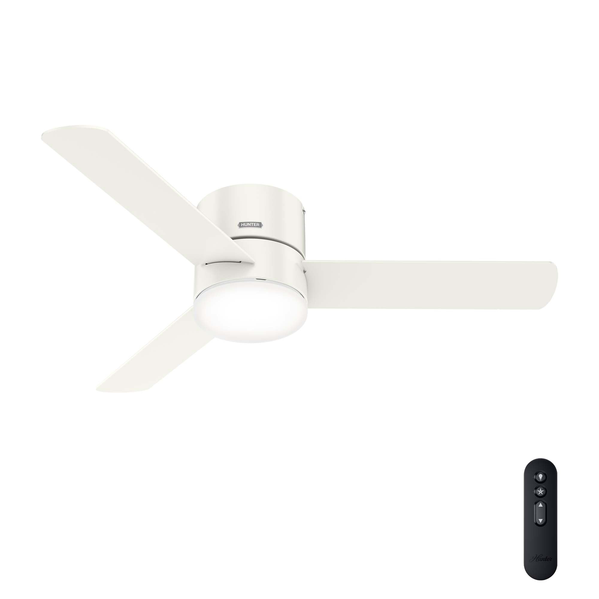 Hunter 52 inch Indoor Ceiling Fan with Light and Remote Control - For Bedroom or Living Room, Low Profile Flush Mount, White Mod