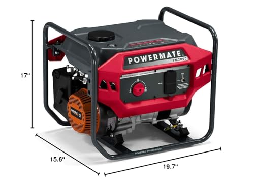 Powermate Pm2000 2,000 Watt Gas Powered Portable Open Frame Generator   Quiet Performance   Ideal For Home, Camping, Rv And Outd
