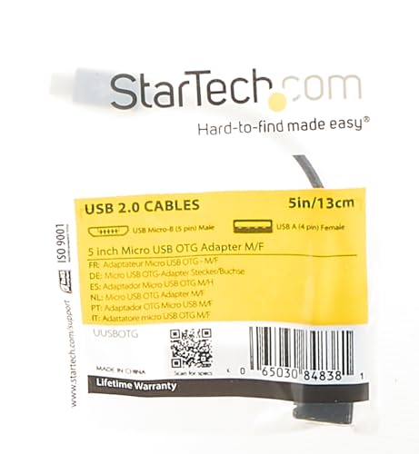 Startech.Com 5In Micro Usb To Usb Otg Host Adapter   Micro Usb Male To Usb A Female On The Go Host Cable Adapter (Uusbotg)