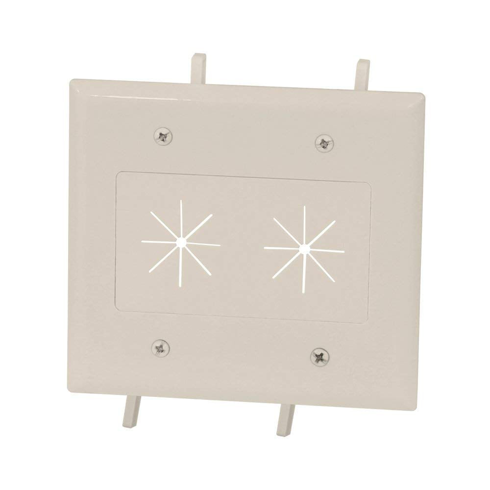 Data Comm Electronics 45 0015 La 2 Gang Cable Plate With Flexible Opening   Lite Almond