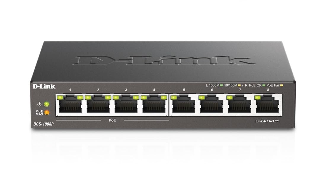 D Link Poe Switch, 8 Port Ethernet Gigabit Unmanaged Desktop Switch With 4 Poe Ports 68W Budget (Dgs 1008P),Black