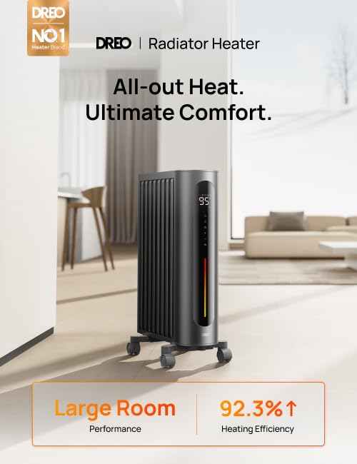 Dreo Oil Filled Radiator Heater, 1500W Radiant Heater With Remote Control, Digital Thermostat, 4 Modes, 24H Timer, 10 Safety Pro