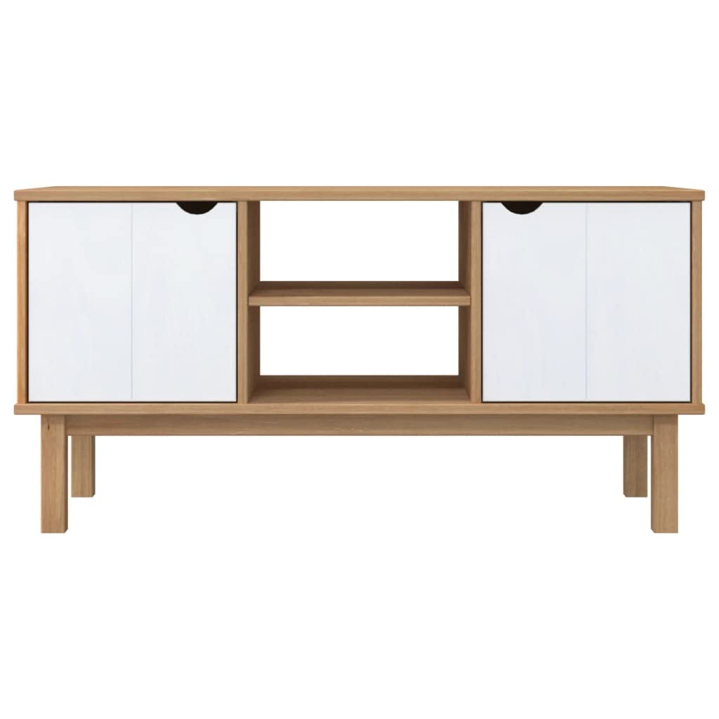 Vidaxl Otta 44.7''X16.9''X22.4'' Tv Stand, Brown And White, Scandinavian Style, Made From Solid Pinewood, With Ample Storage Spa