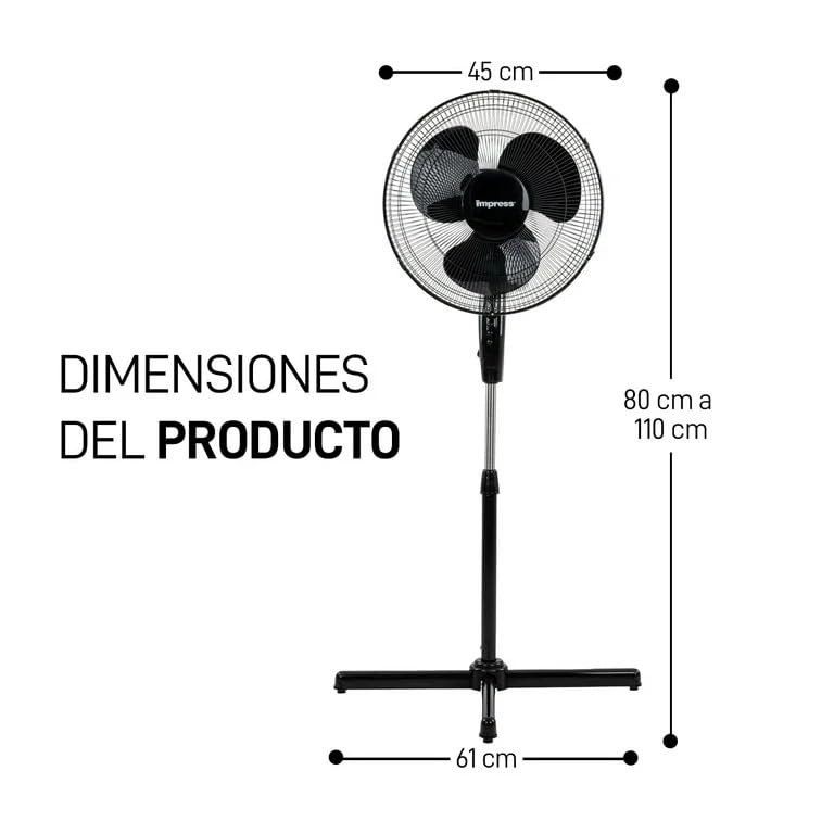 Impress Im 717B, 16 In Oscillating Stand Fan Black