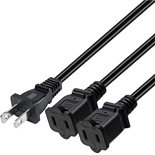 1 15P To Dual 1 15R Splitter Cord,2 Prong Extension Cord Us Ac 2 Prong Male And Female Power Cable Spt2 18Awg 10A/125V, 2 Outlet