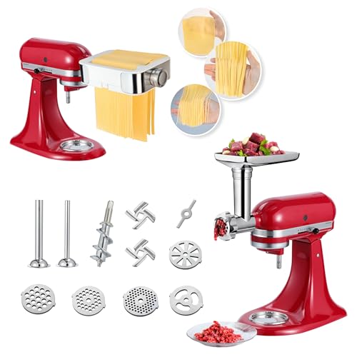 Meat Grinder Pasta Maker Attachment For All Kitchenaid Stand Mixers,For Kitchen Aid Mixer Accessories Includes Metal Meat Grinde