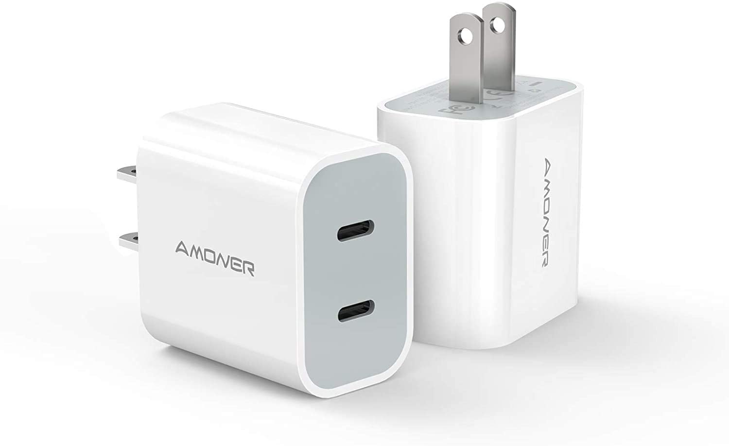 USB C Charger, Amoner 2Pack Type C Fast Charger, Dual Port 25W PD Fast USB C iPhone Wall Charger Compatible with iPhone 16/16 Pr