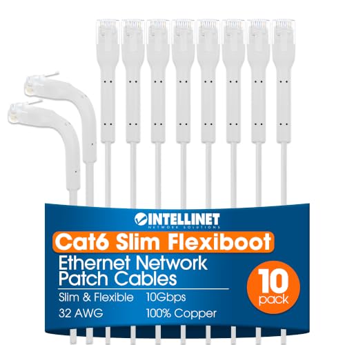 Cat6 U/Utp Flexiboot Slim Network Patch Cable, 1 Ft., White, 10-Pack