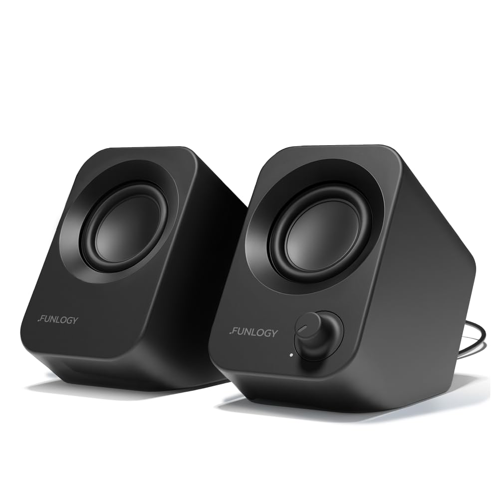 FUNLOGY Speaker Plus  14W Stereo PC Speakers, Dual Amplifiers & DSP Tuned, USBC Powered, 3.5mm AUX, Compact Desktop Speakers w