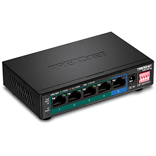 Trendnet 5 Port Gigabit Poe+ Switch, Camera Dip Switch Extends Poe+ 200M (656 Ft), 60W Poe Budget, Black, Tpe Tg51G