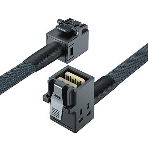 H!Fiber.Com 12G Internal Mini Sas Hd Sff 8643 To Sff 8643 Cable, Straight To Right Angle, 0.5M, 36 Pin, With Sideband, 100 Ohm,