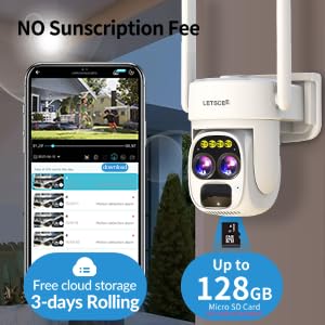 Letscee Security Cameras Wirelss Outdoor Solar Powered For Home Security, 360 View Outside Camera,Motion Detection,10X Hybrid Zo