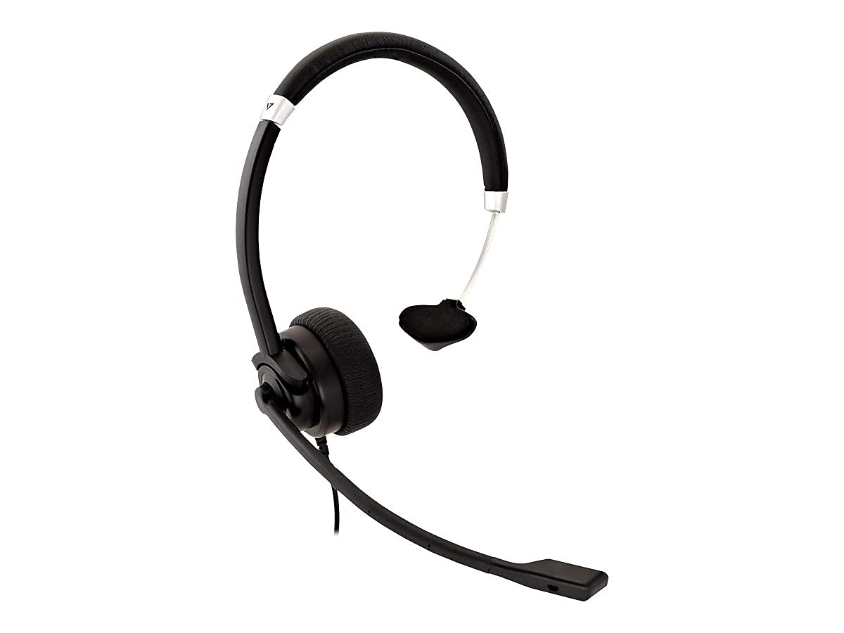 V7 Deluxe Mono Headset, USB, Boom Mic, Adjustable Headband for PC, Mac, Laptop Computer, Chromebook, Black