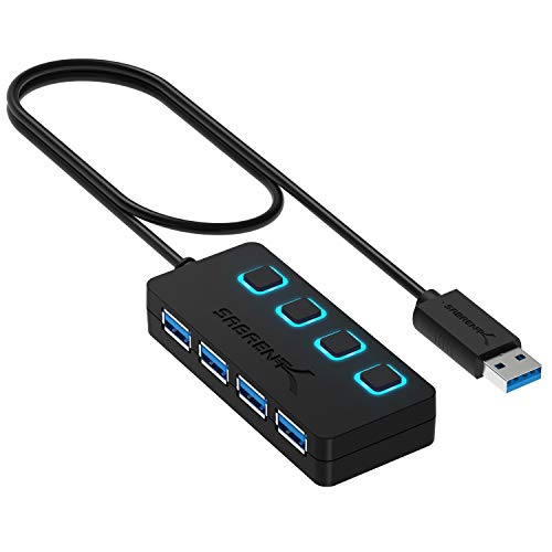Sabrent 4 Port Usb Hub, Usb 3.0 Fast Data Hub With Individual Led Power Switches, 2 Ft Cable, Slim & Portable, For Mac & Pc (Hb