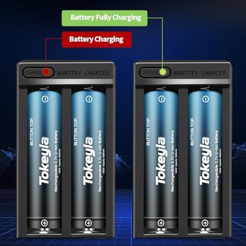 Tokeyla 2 Bay 18650 Rechargeable Battery Charger,Universal Charger For Flashlight Headlamp 3.7Volt Lithium Ion Batteries(4Pcs Bu