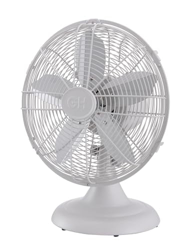 Good Housekeeping All Metal (92602) Oscillating 12'' Retro Desk Office Table Fan (Matte White)