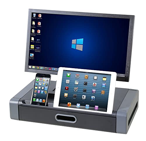 Kantek Monitor Riser With Drawer & Smartphone/Tablet Slot, 19 Inch Wide X 11 Inch Deep X 4 Inch High, Black/Dark Grey (Ms760)