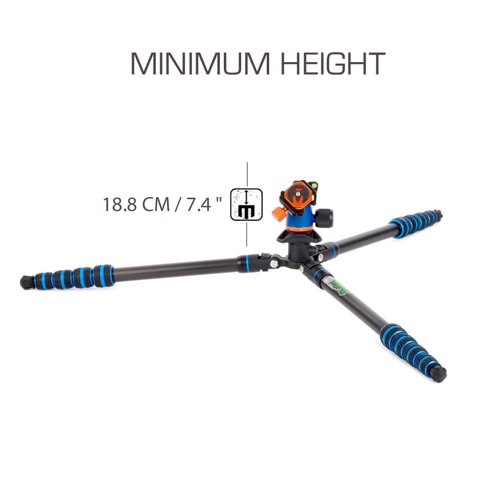 3 Legged Thing Punks Brian 2.0 Carbon Fibre Travel Friendly Tripod   Compact & Adjustable Camera Tripod With Three Detachable Legs   Blue/Black (Brianblue2.0)