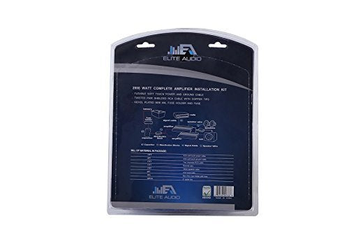 Elite Audio Base Series Full Amplifier Install Kit   2000W Max Power, 4 Gauge Power & Ground, Mini Anl Fuse & Holder, 17Ft 2 Ch
