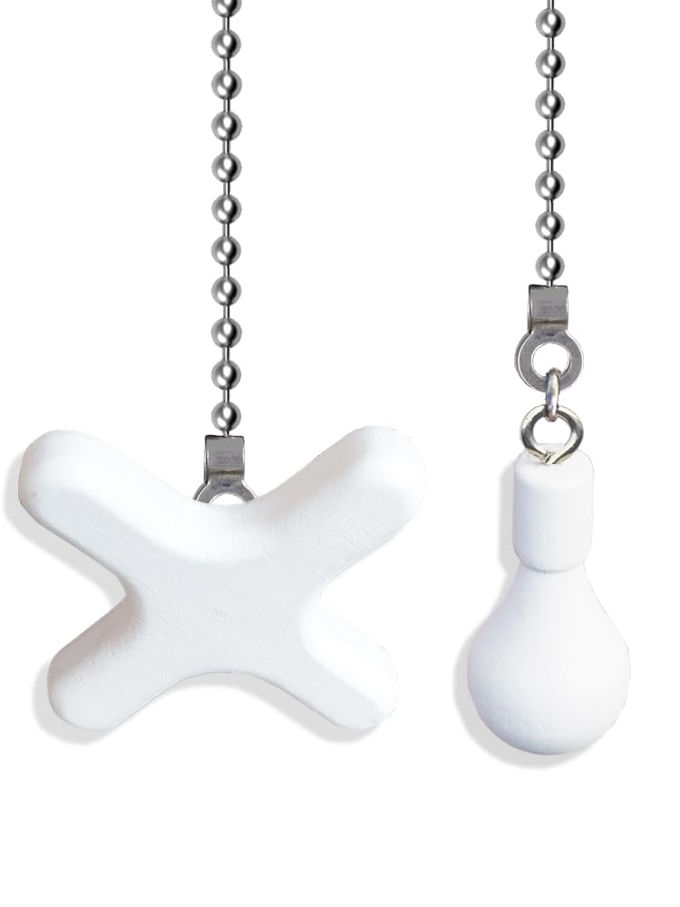 Aeknewo 2 Pack Ceiling Fan Pull Chains, 12-inch Beaded Ball Extension Chains with White Wooden Decorative Pendant for Ceiling Li
