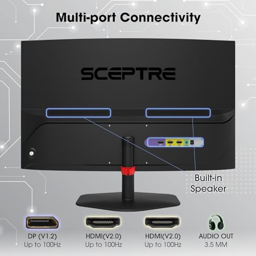 Sceptre Curved 24 Inch Gaming Monitor 1500R Displayport Hdmi X2 Eye Care 100% Srgb Build In Speakers, 1Ms 100Hz Machine Black 20