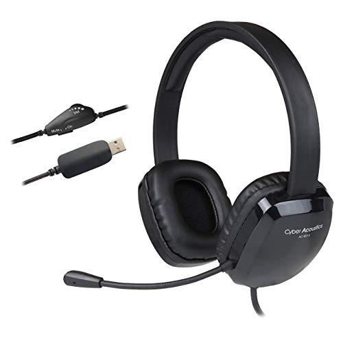 Cyber Acoustics Stereo Usb Headset, In Line Controls For Volume & Mic Mute, Noise Cancelling Mic & Flexible Boom For Pc & Mac, P