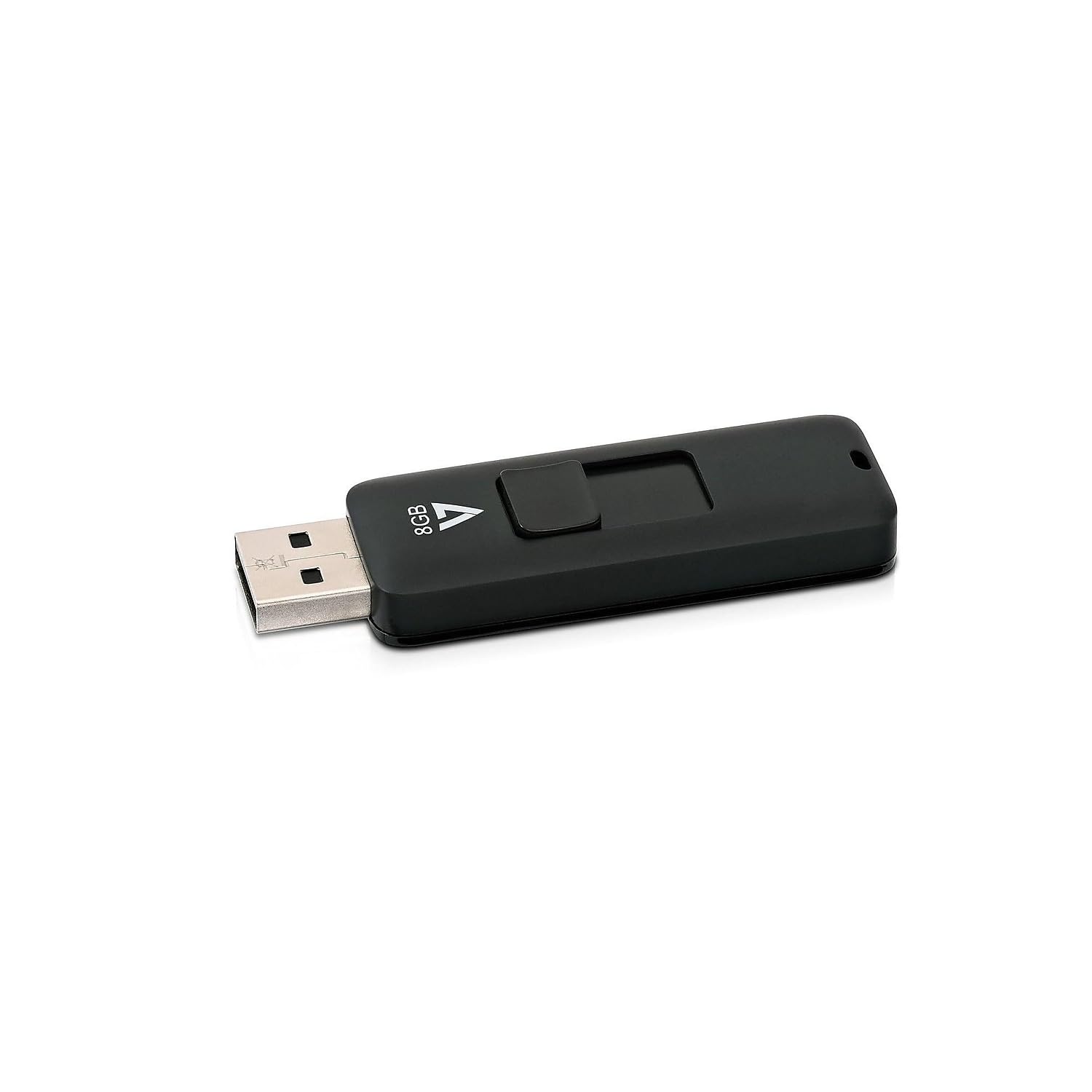 V7 8Gb Usb 2.0 Flash Drive With Retractable Usb Connector - Vf28Gar-3N, Black