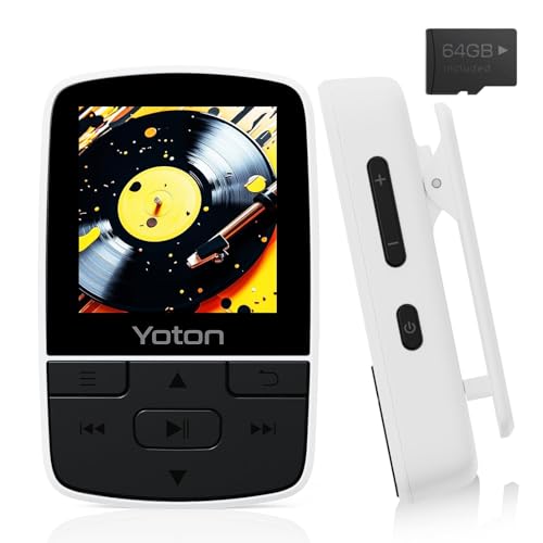 YOTON MP3 Player with Bluetooth 5.2, 64GB Storage, Mini Size, HiFi Music, with Sports Clip, Independent Volume Control, FM Radio