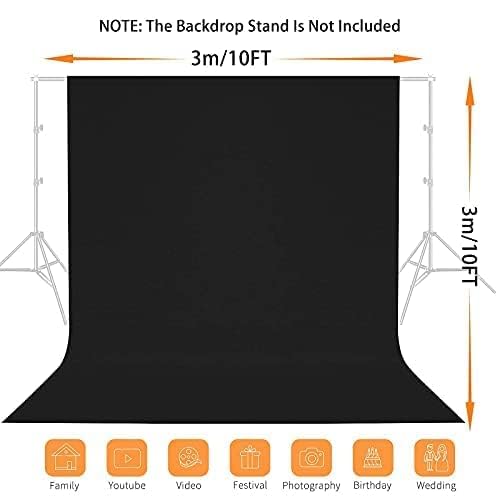 Vevelux 10 X 10 Ft Black Backdrop Background, 100% Polyester Photography Backdrop Foldable Washable Black Screen For Photoshoot