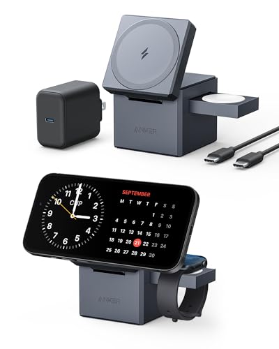Magsafe Charger Stand, Anker 3 In 1 Cube With Magsafe, 15W Max Fast Charging Stand, Foldable Wireless Charger For Iphone 15/14/1