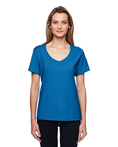 Hanes Womens X Temp V Neck Tee, Neon Blue Heather, Large