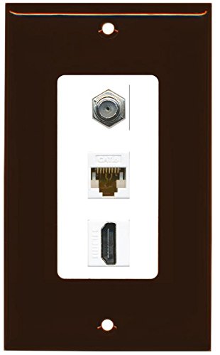 Riteav Decorative 1 Gang Wall Plate (Brown/White) 3 Port   Coax (White) Cat6 (White) Hdmi (White)
