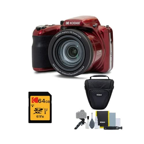 Kodak PIXPRO AZ425 Astro Zoom 20MP Digital Camera with 42x Optical Zoom (Red) Bundle with 64GB SD Card and Accessory Kit (3 Item