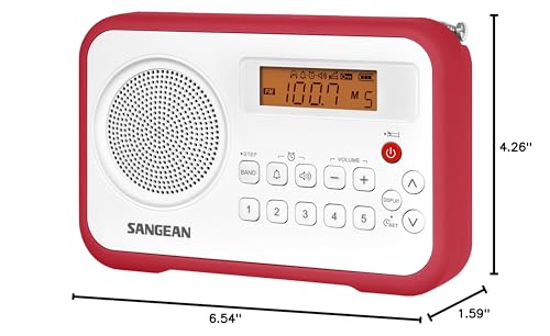 Sangean Pr D18Rd Am/Fm/Portable Digital Radio With Protective Bumper (White/Red)