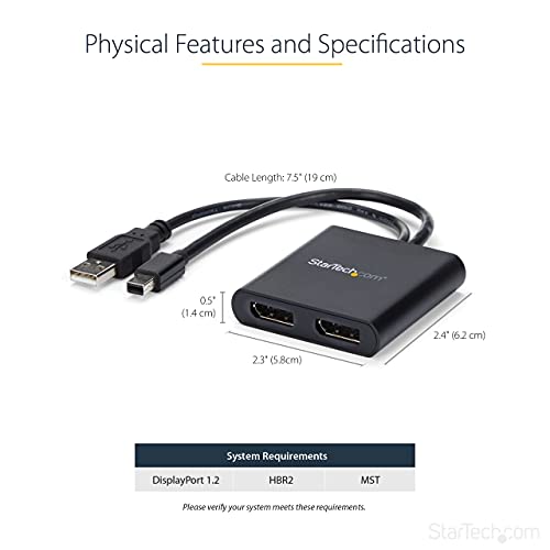 Startech.Com 2 Port Multi Monitor Adapter   Mini Displayport To 2X Displayport Mst Hub   Dual 4K 30Hz   Video Splitter For Exten