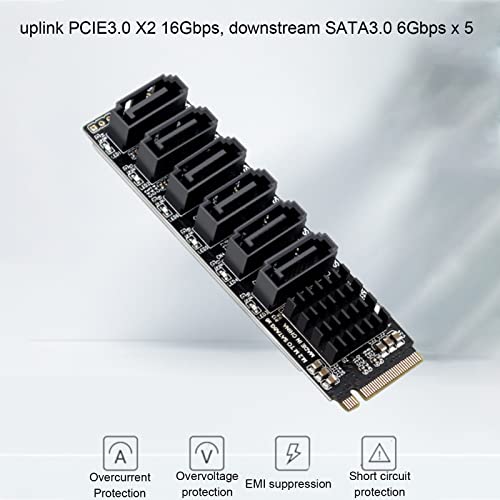 M.2 Sata Pci Express To Sata 3.0 6Gbps 6 Ports Adapter Converter, Pcie3.0 X2 16Gbps, Downstream Sata3.0 6Gbps X 5, For Thunderbo