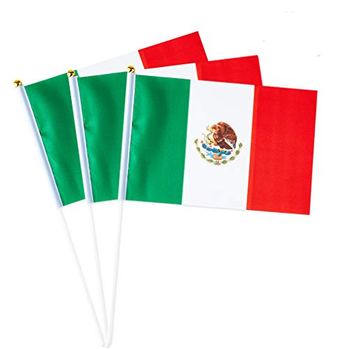 Mexico Flag Mexican Small Stick Mini Hand Held Flags Decorations 1 Dozen (12 Pack)