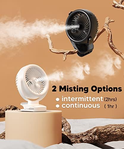 Tyzu 7 Inch Portable Fan Clip On Fan, 4000 Mah Battery Operated Fan, Outdoor Misting Fan With 2 Mist Modes & 4 Speeds & Timer, 1