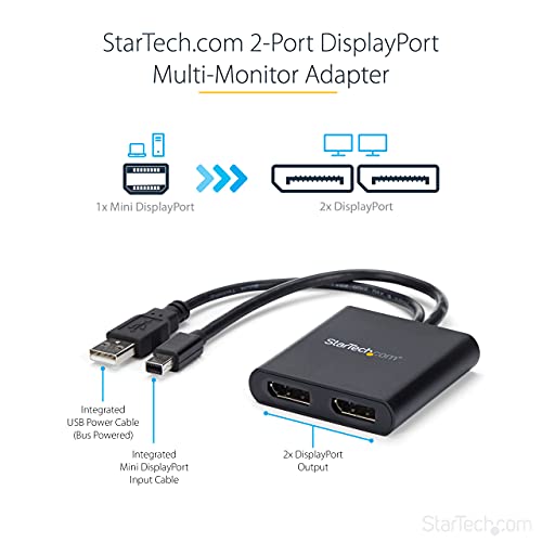 Startech.Com 2 Port Multi Monitor Adapter   Mini Displayport To 2X Displayport Mst Hub   Dual 4K 30Hz   Video Splitter For Exten