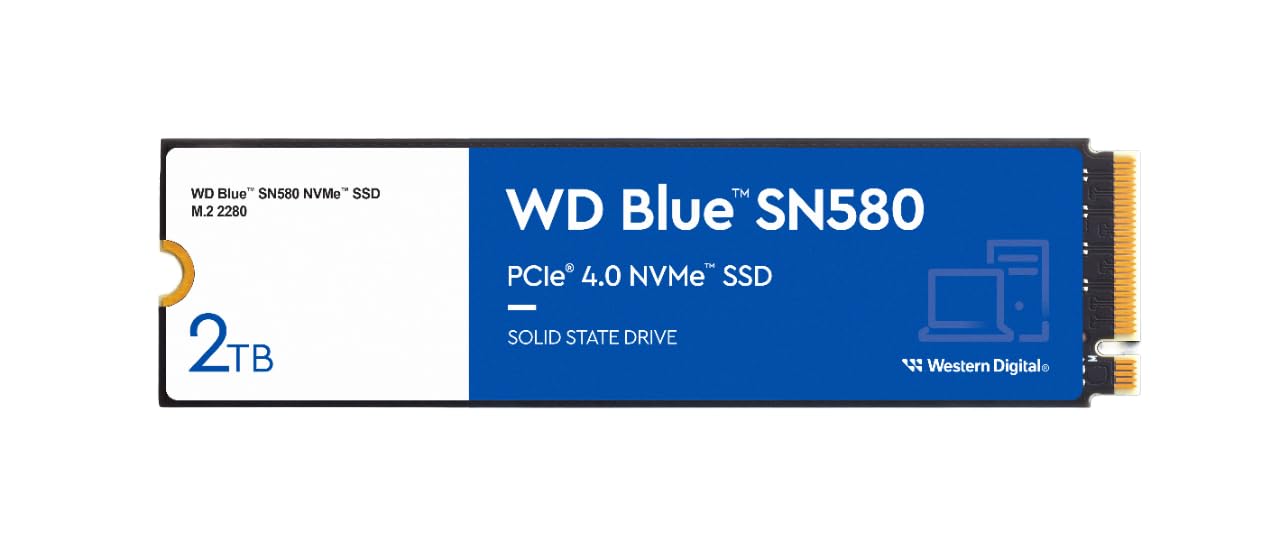 Western Digital 2TB WD Blue SN580 NVMe Internal Solid State Drive SSD - Gen4 x4 PCIe 16Gb/s, M.2 2280, Up to 4,150 MB/s - WDS200
