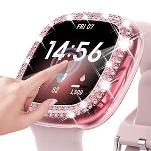 Fullife 3-Pack Tpu Bumper For Fitbit Versa 3 Screen Protector, Crystal Diamond Bling Case Hd Full Protective Cover For Men Women