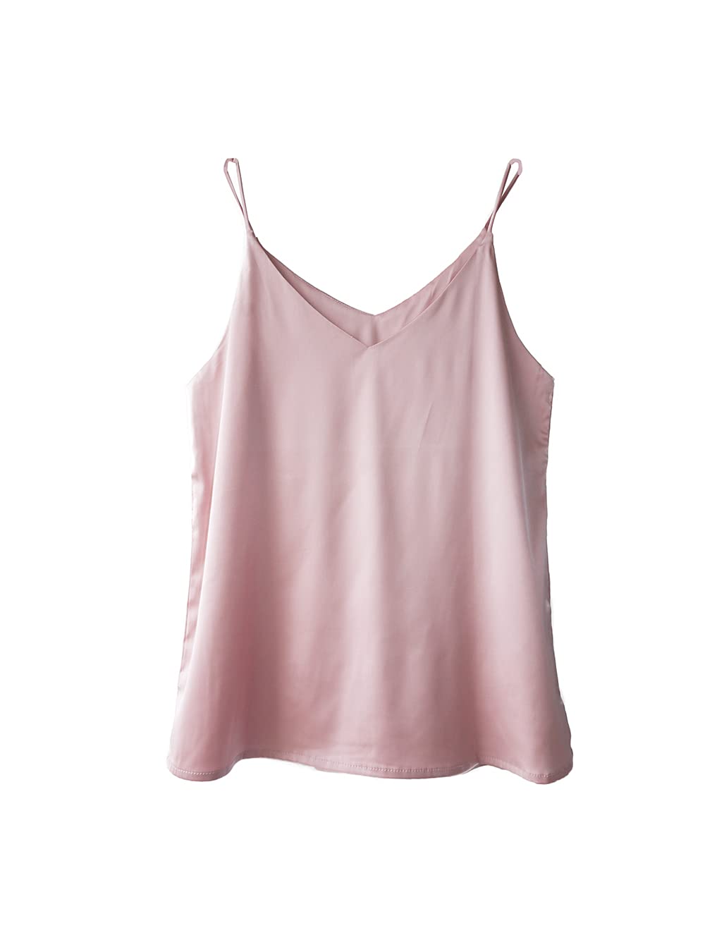 Wantschun Womens Silk Satin Camisole Cami Plain Strappy Vest Top T Shirt Blouse Tank Shirt V Neck Spaghetti Strap Us Size Xspink