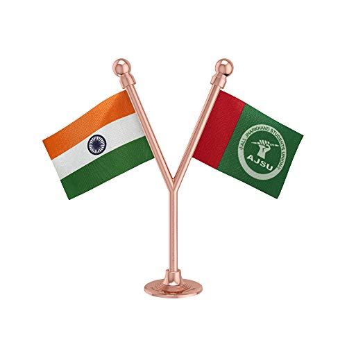 The Flag Corporation India & Ajsu All Jharkhand Students Union Car Dashboard Flag 2In X 3In With A Plastic Blush Rose Gold Base