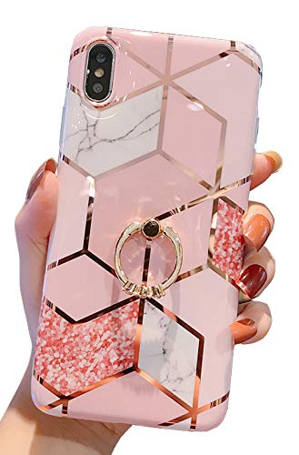 Qokey Compatible With Iphone Xs Max Case,Marble Case Cute Fashion For Men Women Girls With 360 Degree Rotating Ring Kickstand So