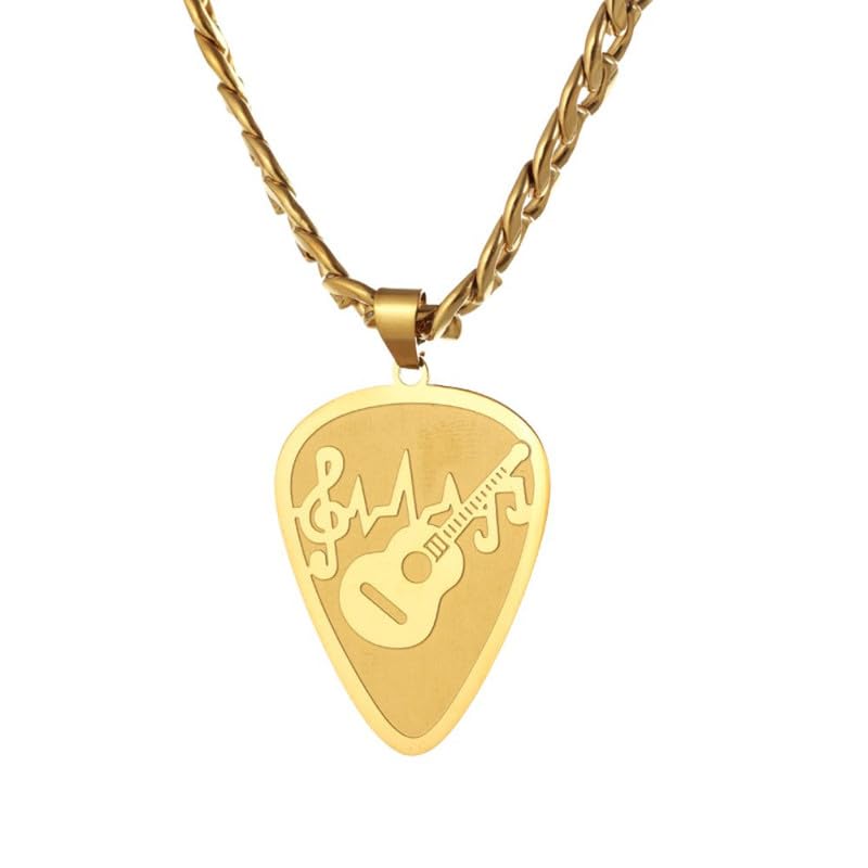 Fensir Guitar Pick Necklace With Note Pattern Stainless Steel Titanium Steel Pendant For Men Women